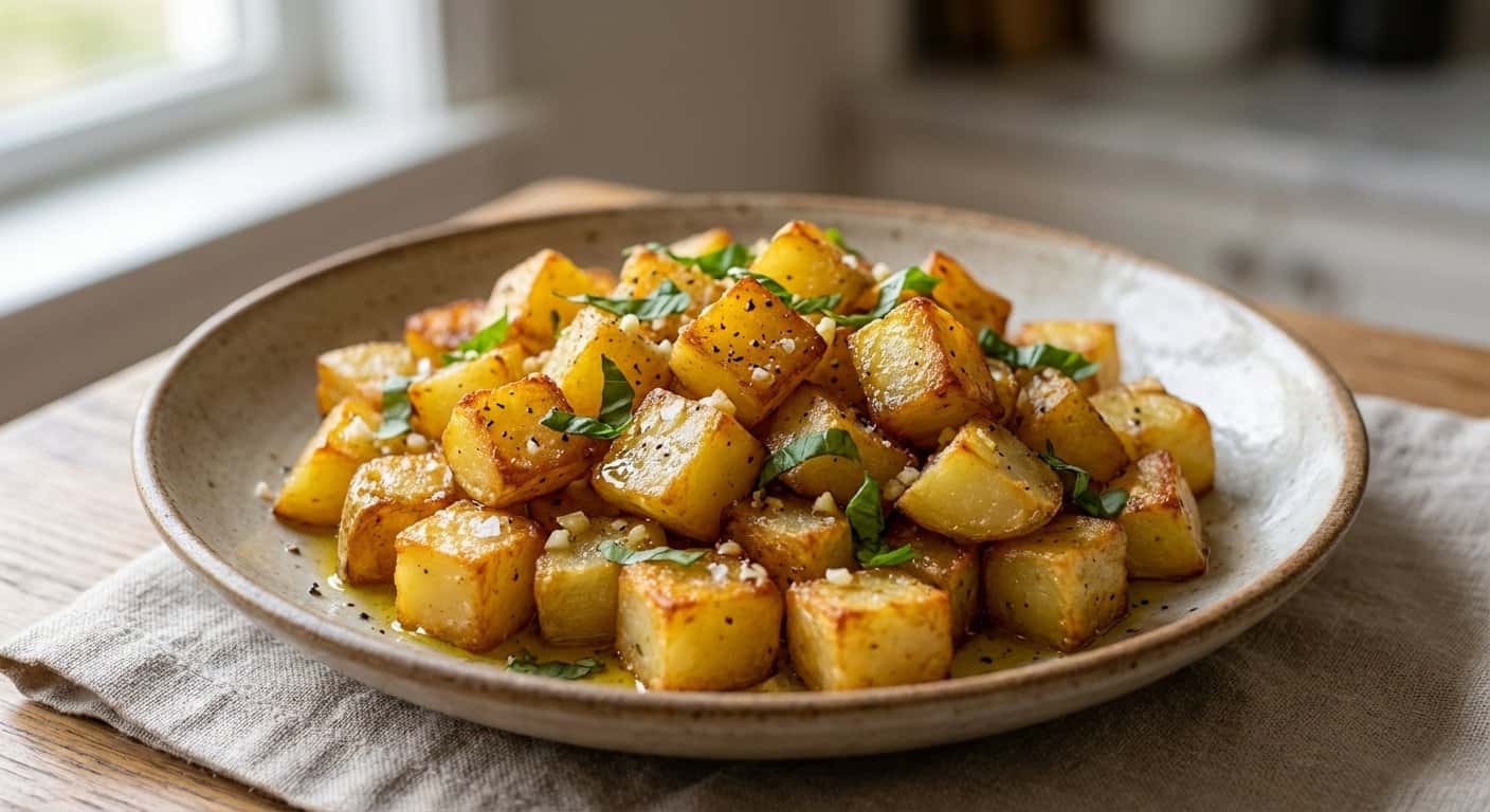 Salteado de patata con ajo y albahaca