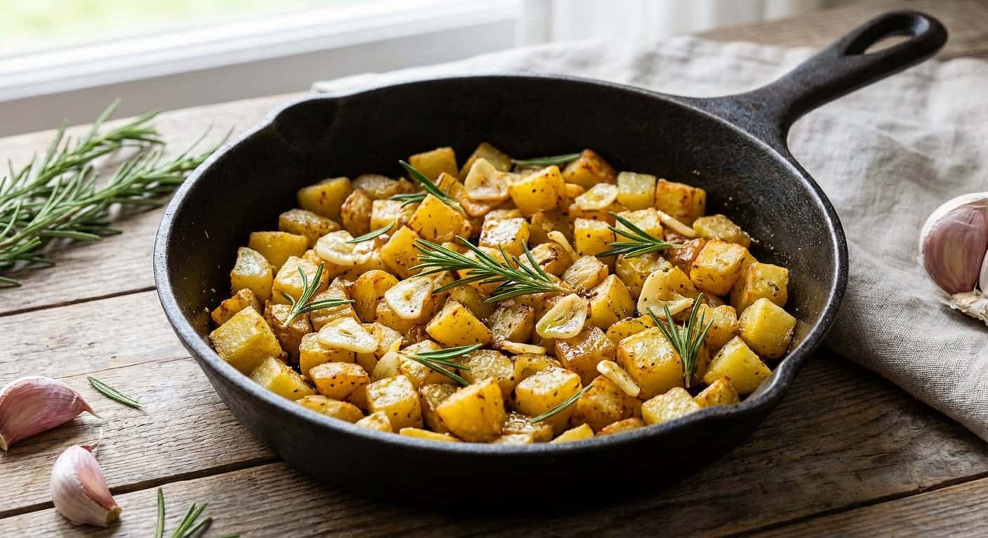 Salteado de patata con ajo y romero