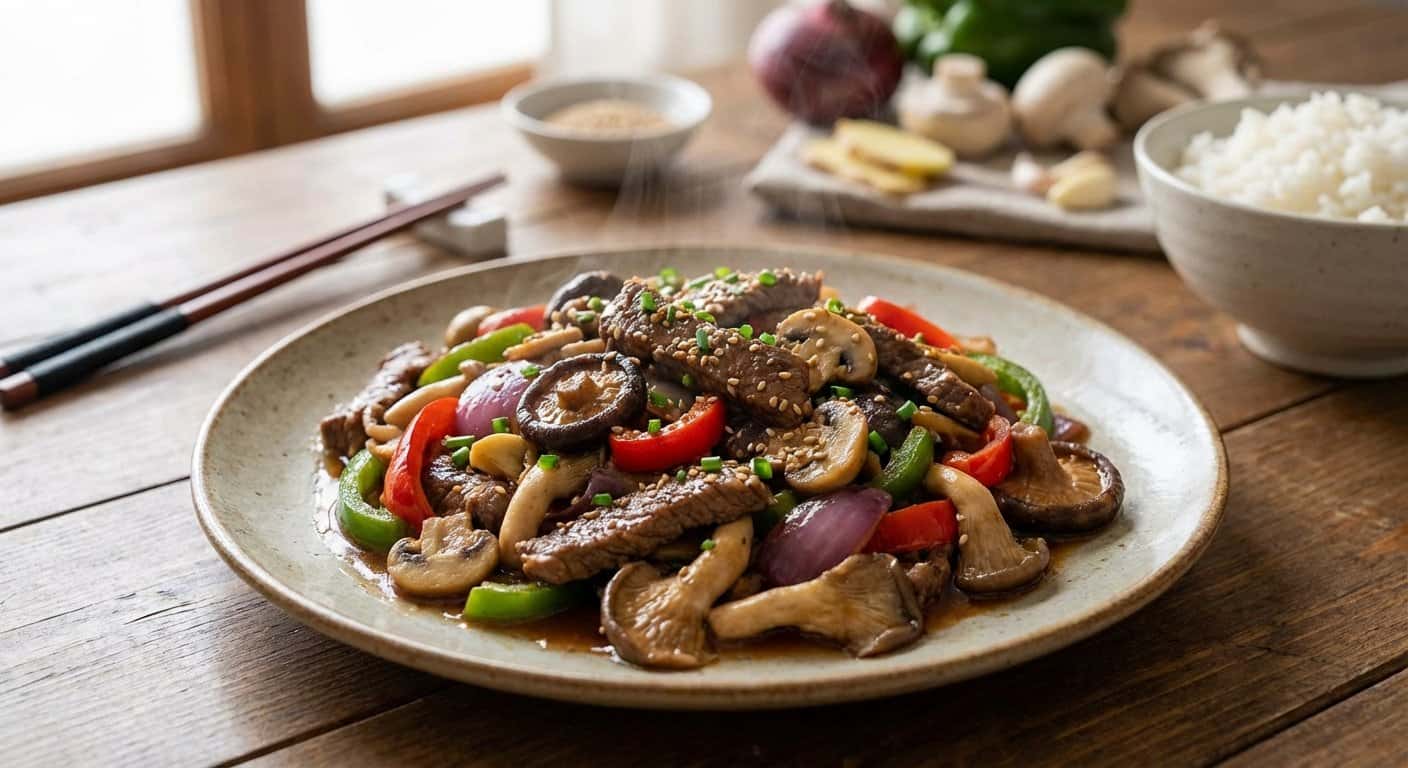 Salteado Yunnan de Ternera con Setas y Salsa de Soja