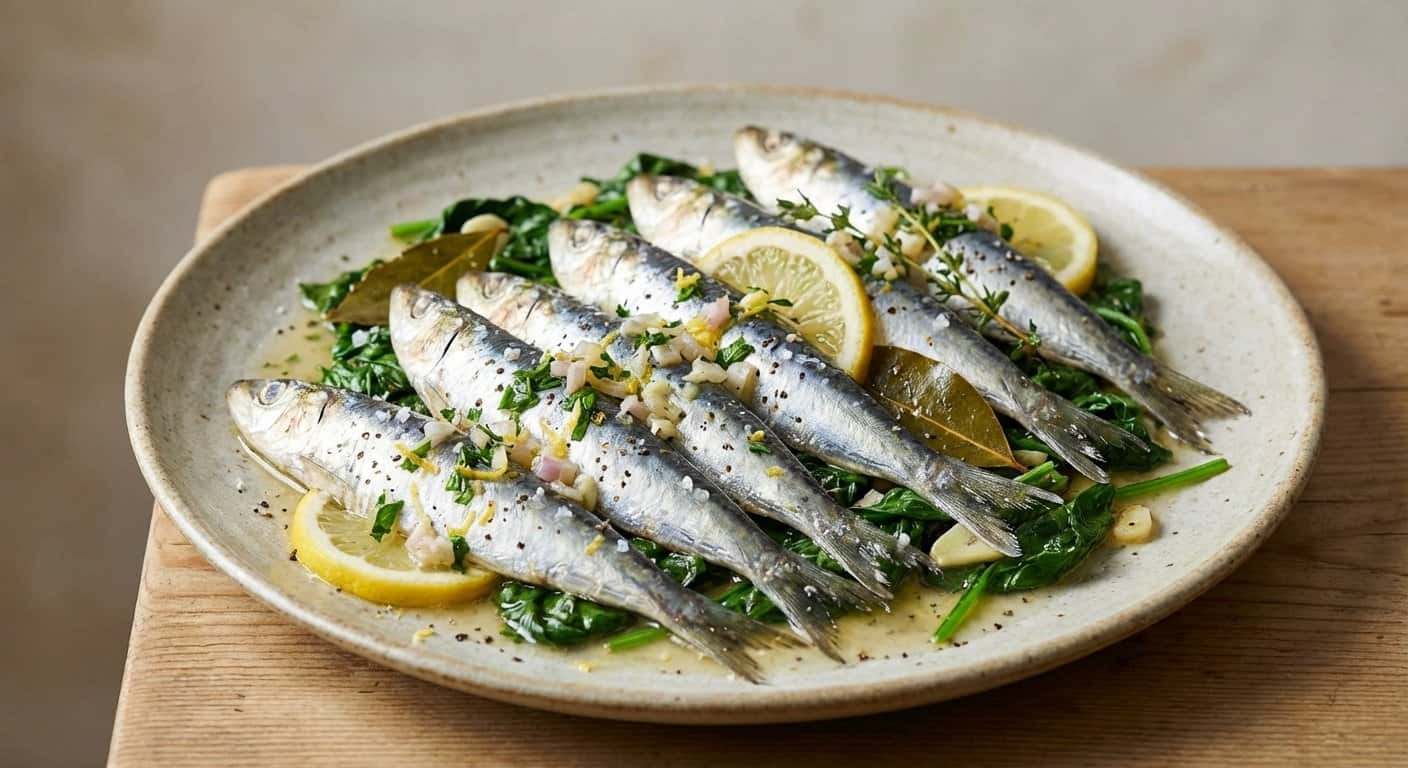 Sardinas al vapor con salsa ligera