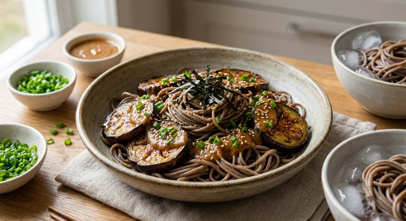 Soba Fría con Berenjena y Salsa de Miso