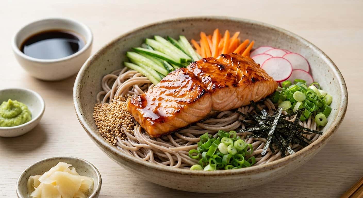 Soba Fría con Salmón y Salsa Teriyaki