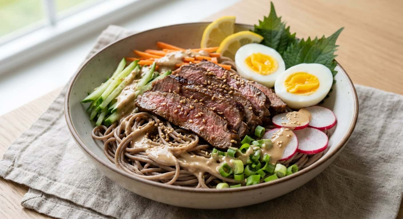 Soba Fría con Ternera y Salsa de Sésamo