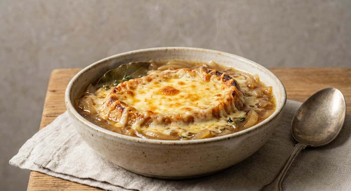Sopa de Cebolla Gratinada sin Pan con Queso Emmental