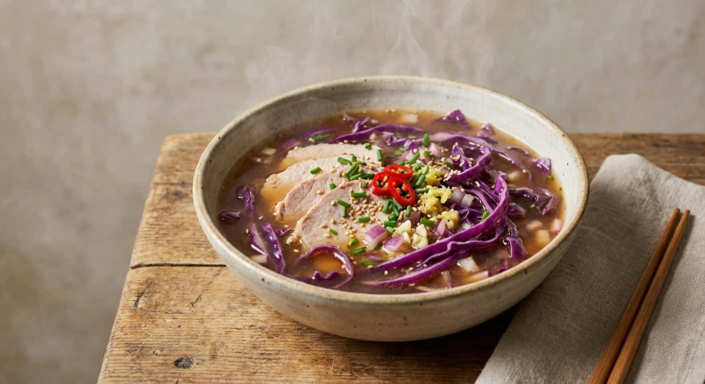 Sopa de Cerdo Asiática con Col Lombarda