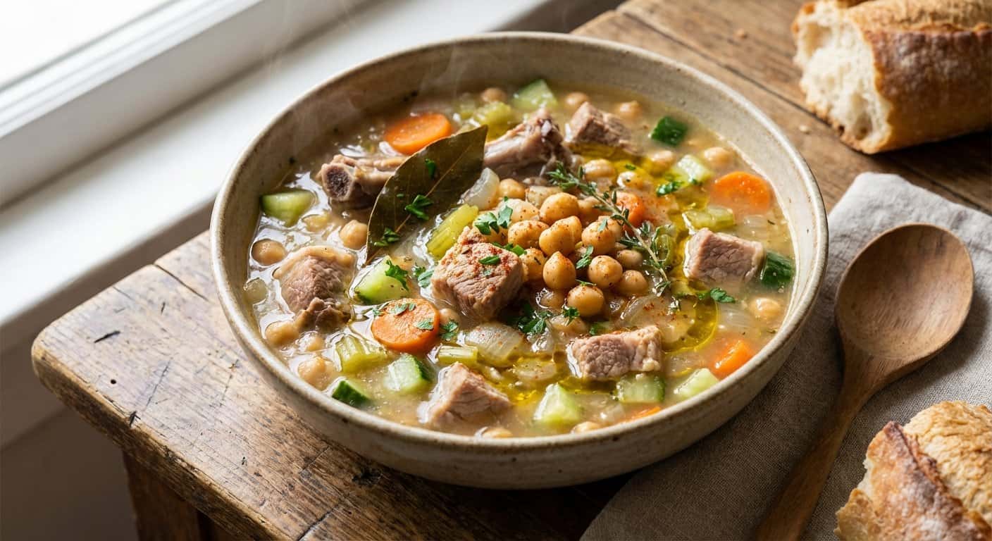 Sopa de Cerdo con Pepino y Garbanzos