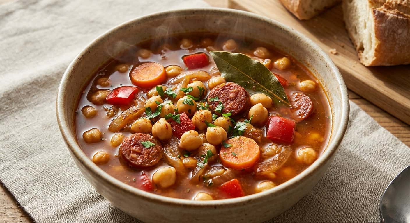 Sopa de Garbanzos con Verduras y Chorizo