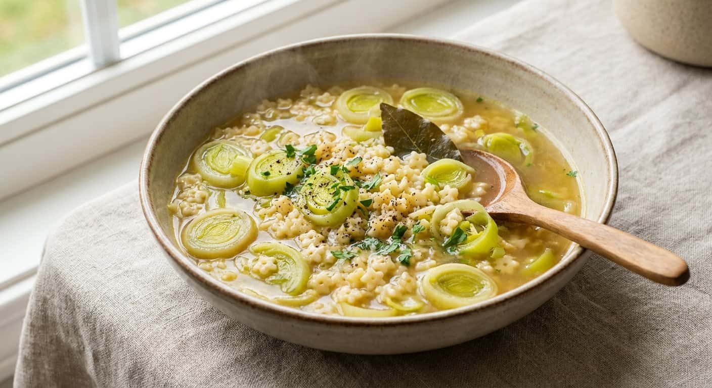 Sopa de Pasta con Puerro y Caldo Vegetal
