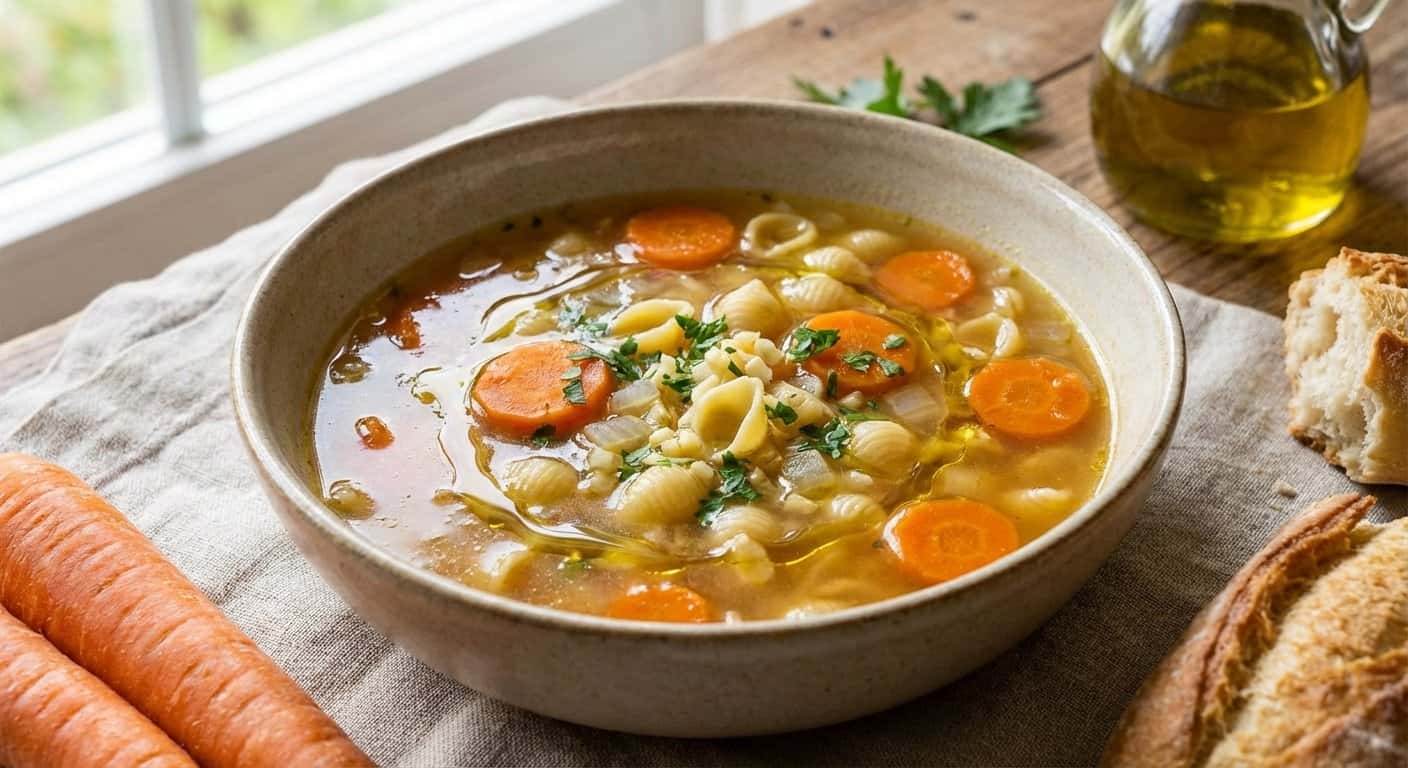Sopa de Pasta con Zanahoria y Caldo Vegetal