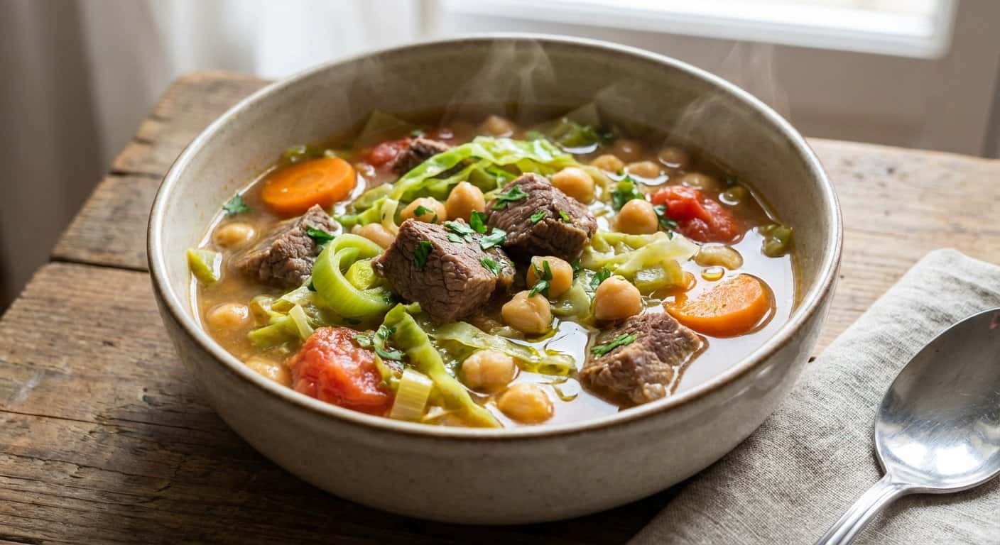 Sopa de Ternera con Repollo y Garbanzos