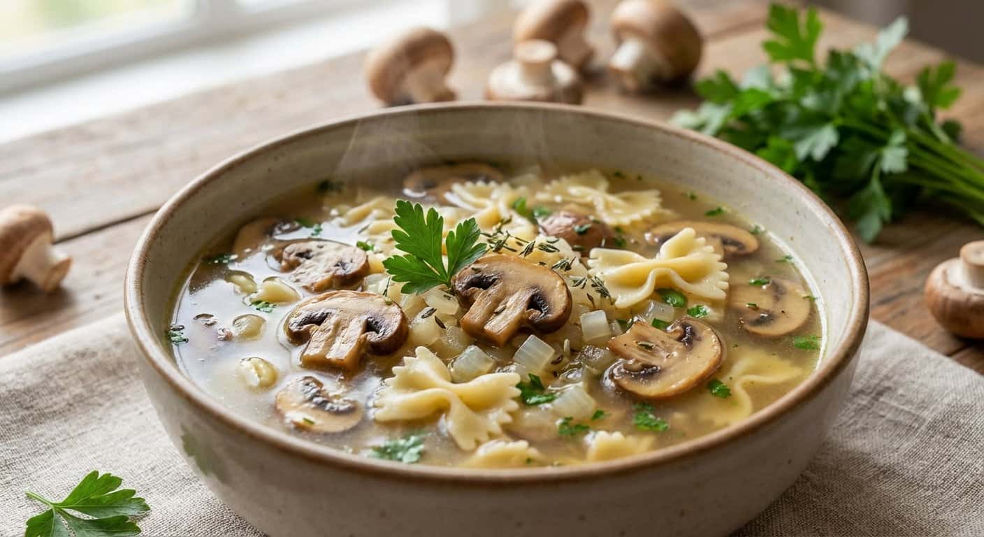 Sopa Ligera de Pasta con Champiñones