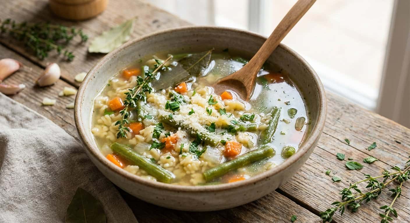 Sopa Ligera de Pasta con Judías Verdes