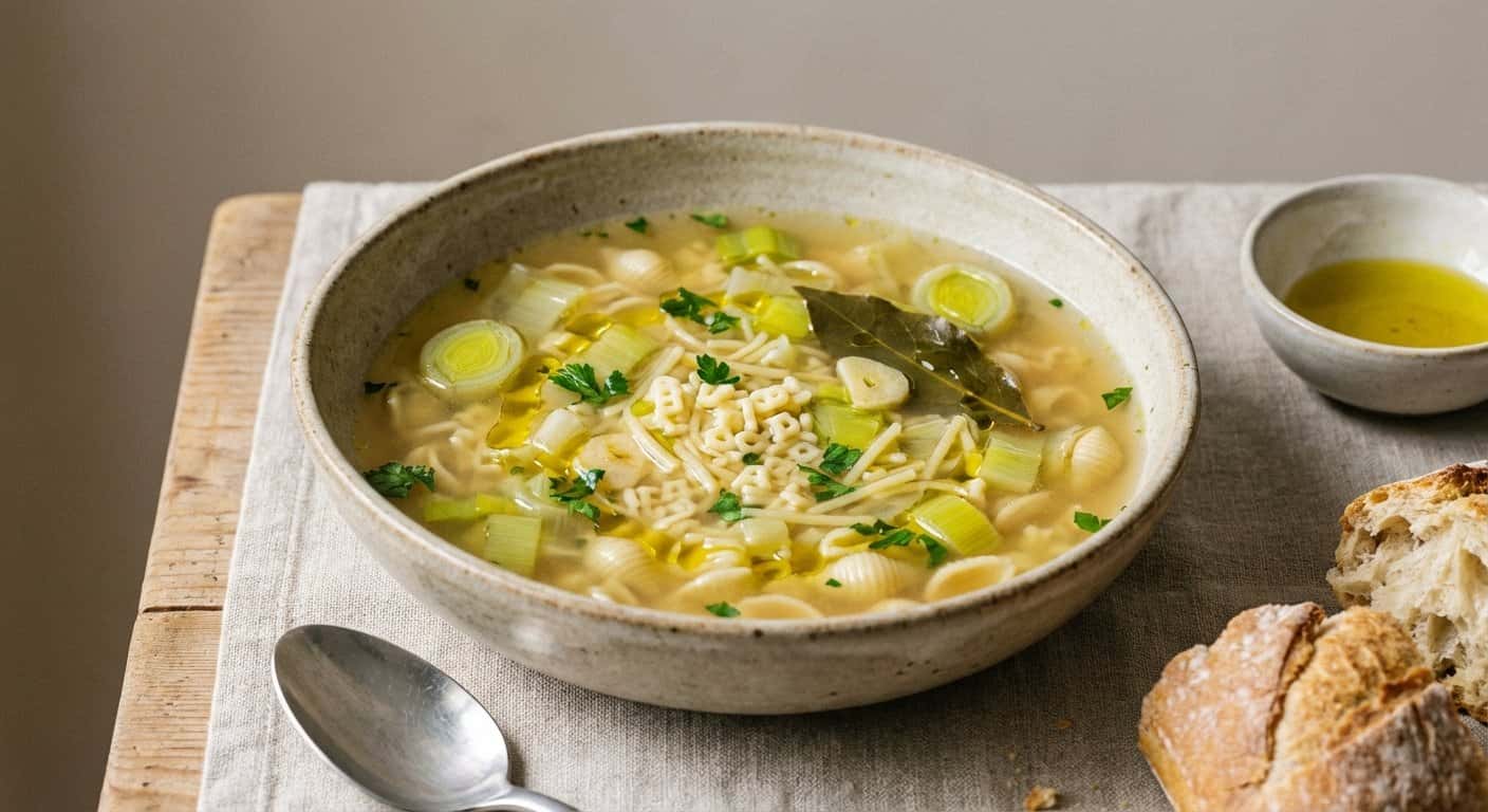 Sopa Ligera de Pasta con Puerro