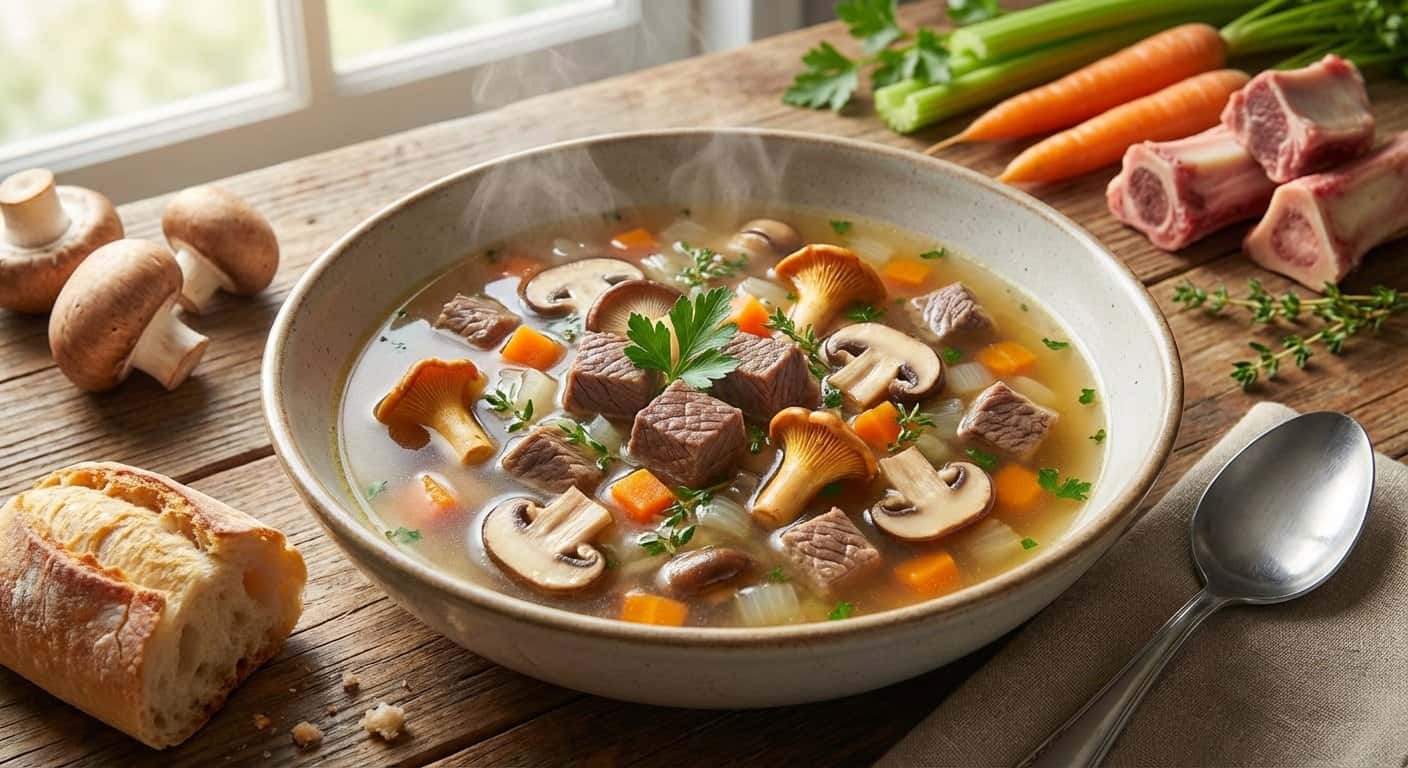 Sopa Ligera de Ternera con Setas