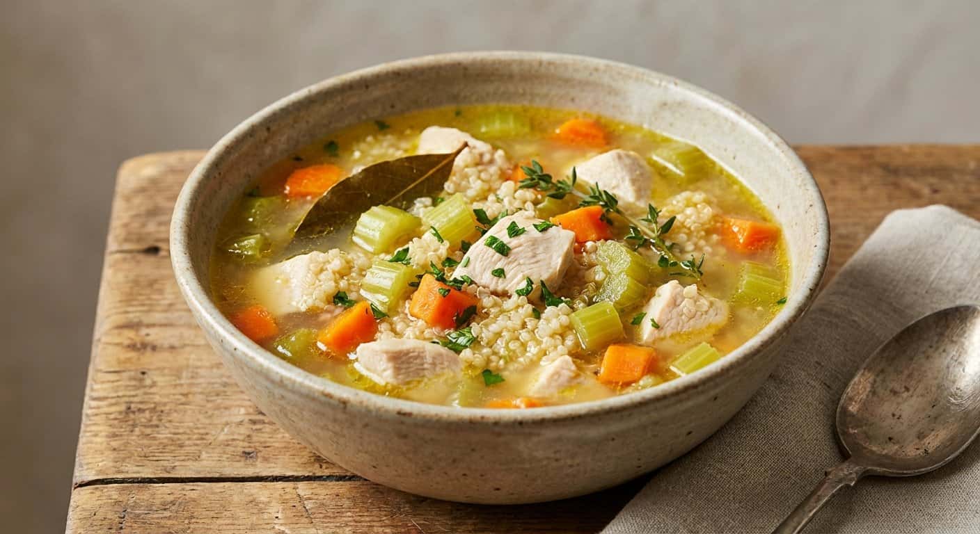 Sopa Reconfortante de Pollo con Apio y Quinoa