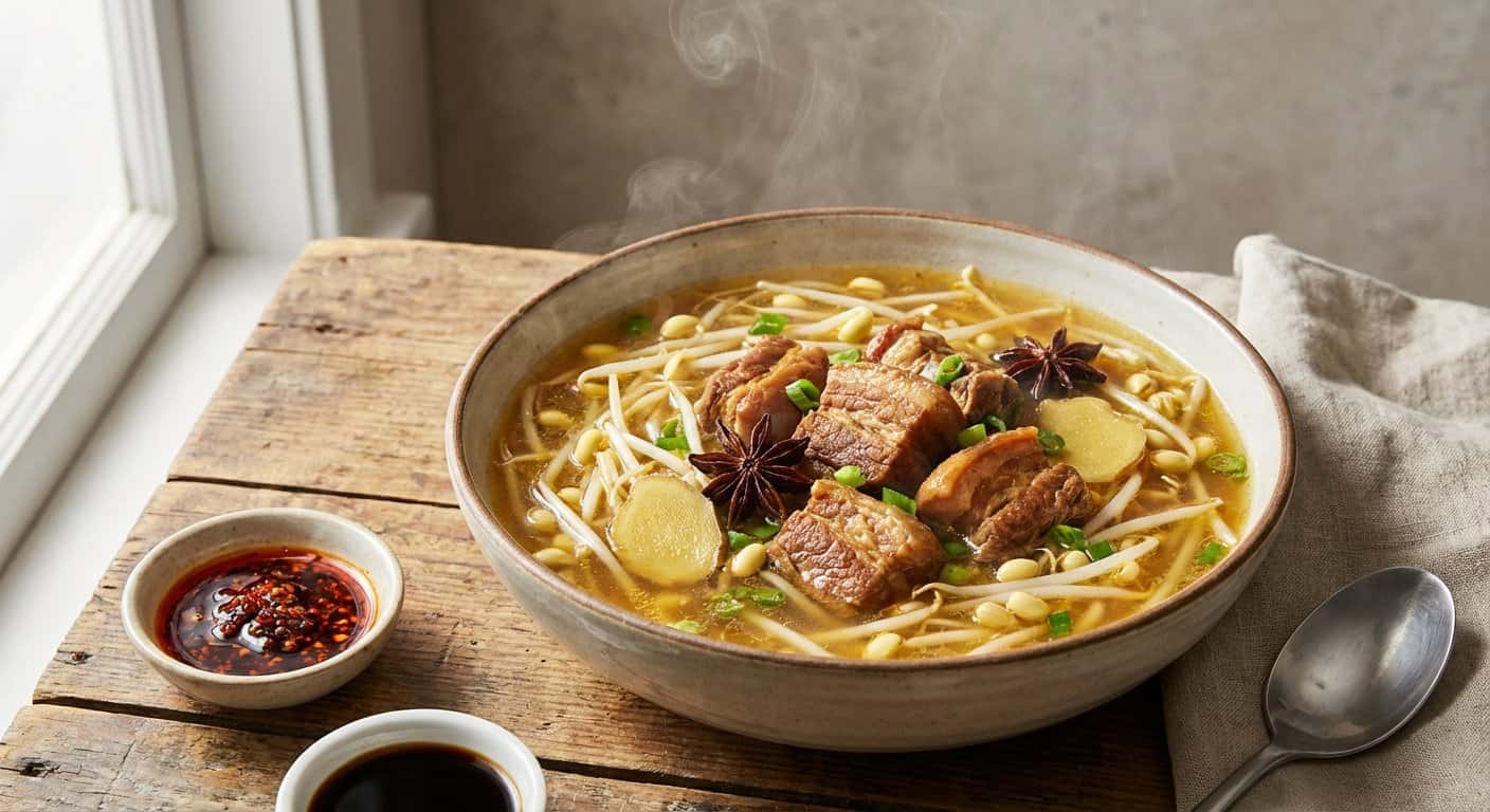 Sopa Taiwanesa de Cerdo con Brotes de Soja