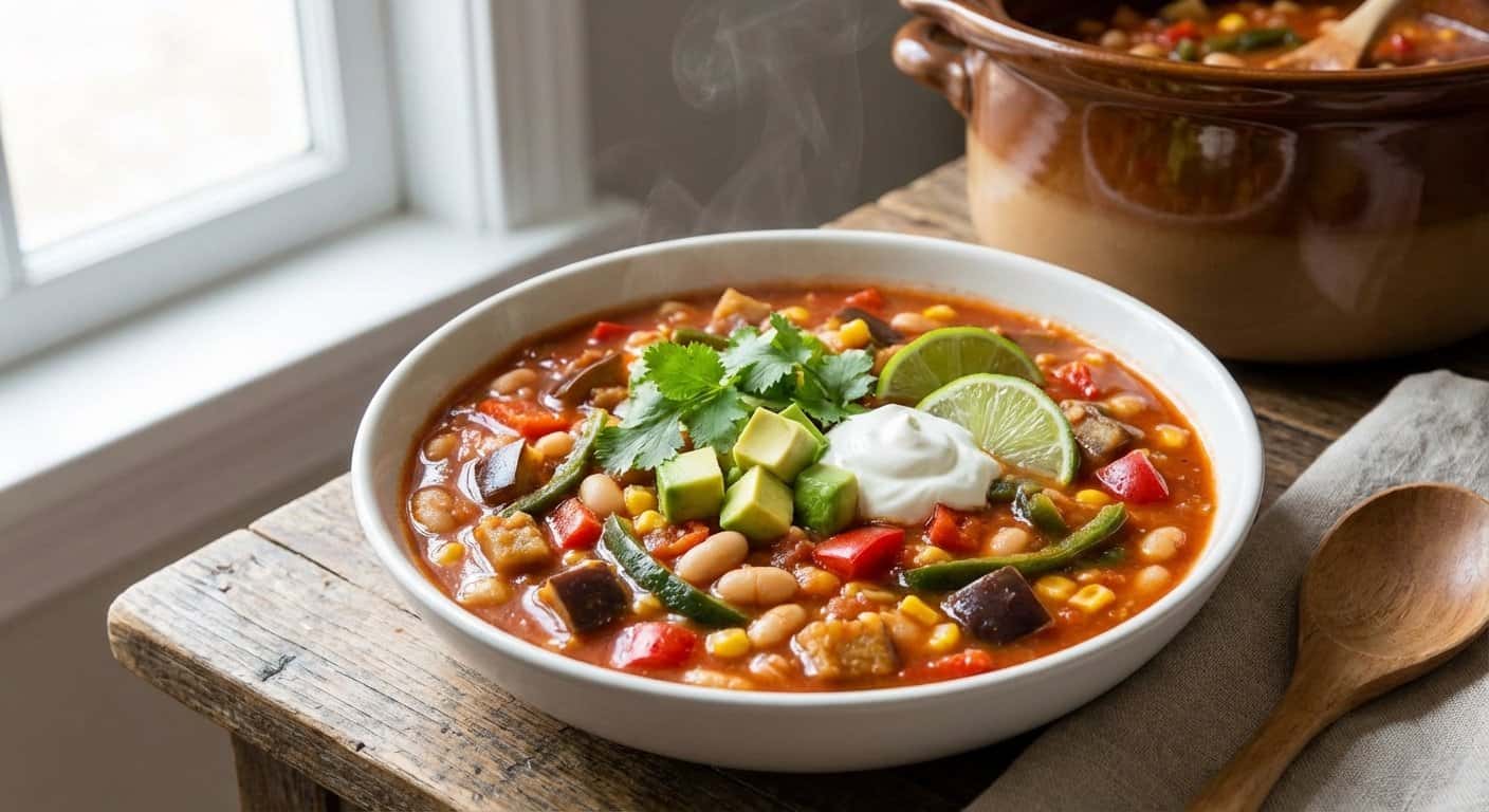 Sopa Tex-Mex de Alubias Blancas con Berenjena en Slow Cooker