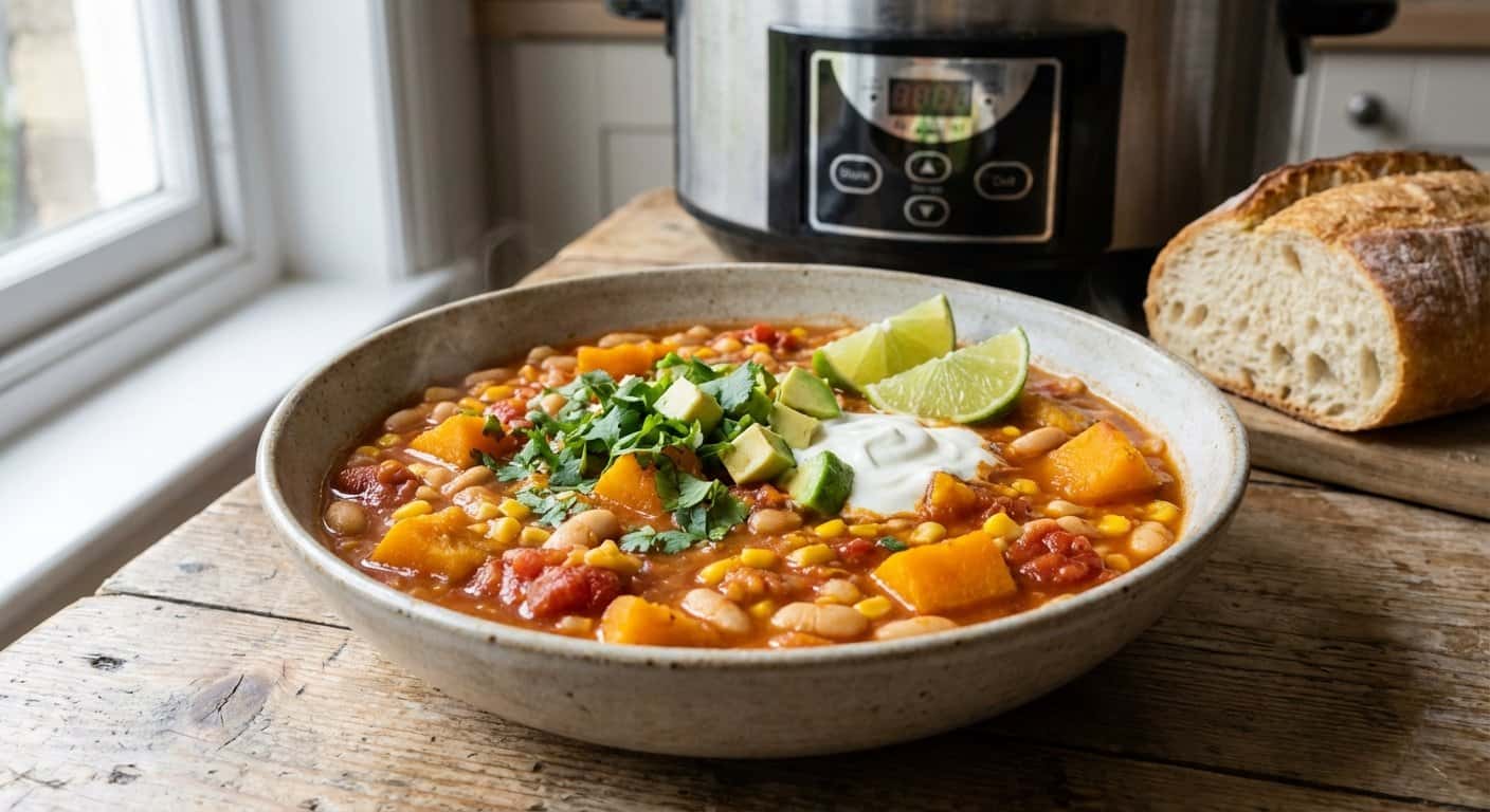 Sopa Tex-Mex de Alubias Blancas con Calabaza en Slow Cooker