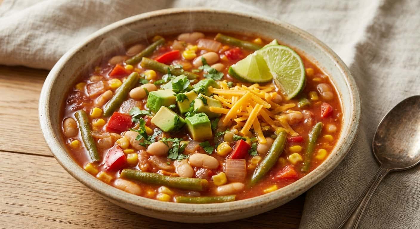Sopa Tex-Mex de Alubias Blancas con Judías Verdes en Slow Cooker