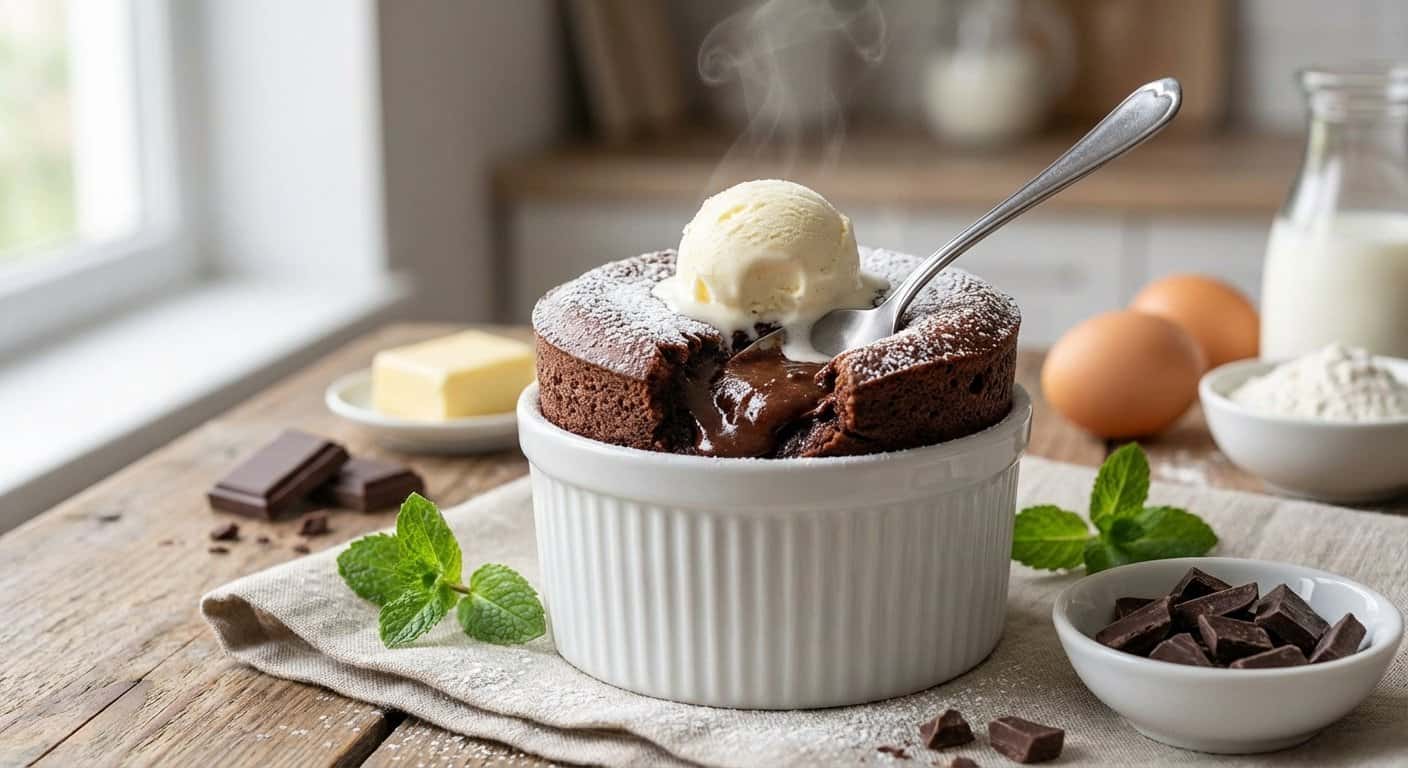 Soufflé caliente de chocolate negro