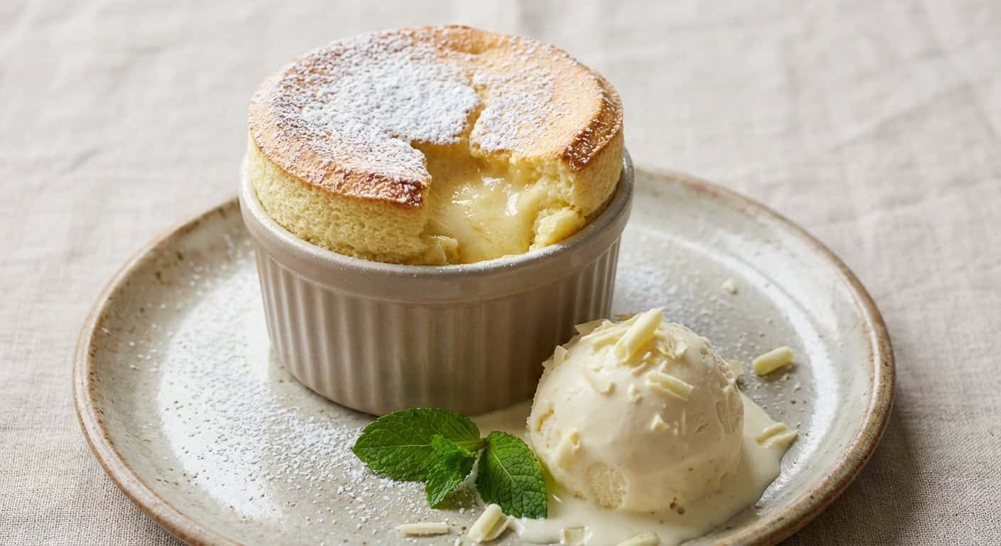 Soufflé de Vainilla con Helado de Leche