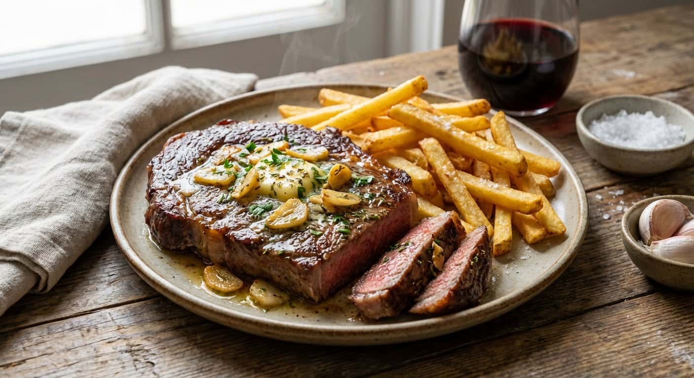 Steak Frites Alsaciano con Ajo