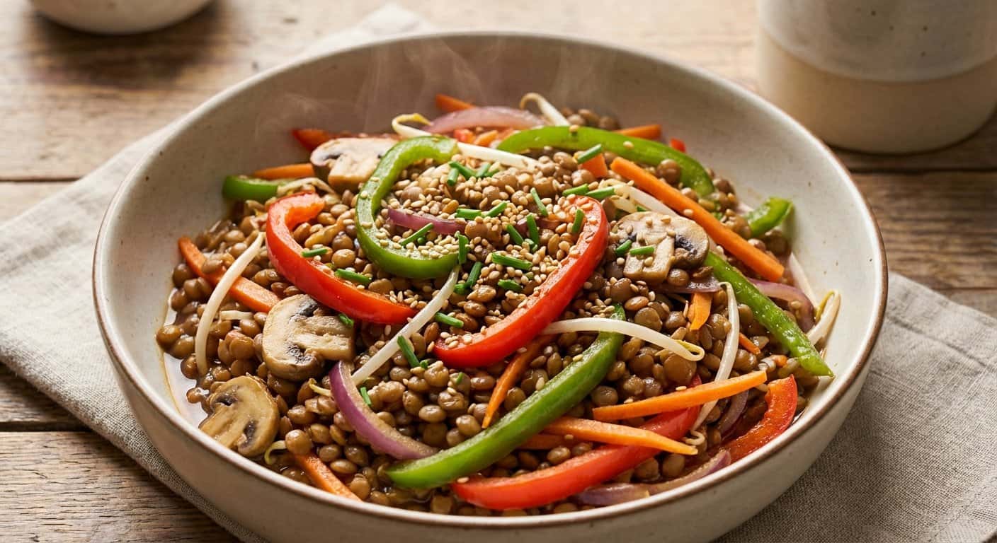 Stir-fry de lentejas con verduras