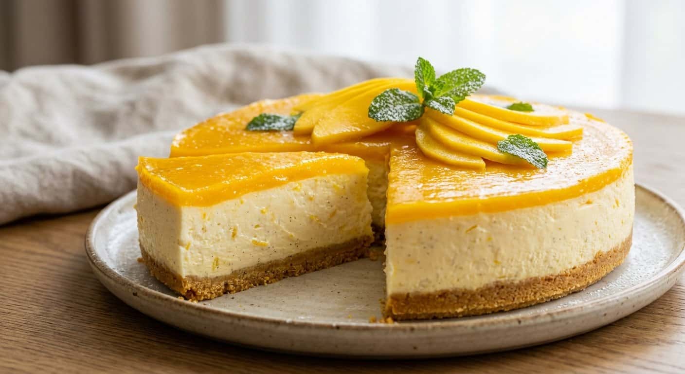 Tarta de queso y mango