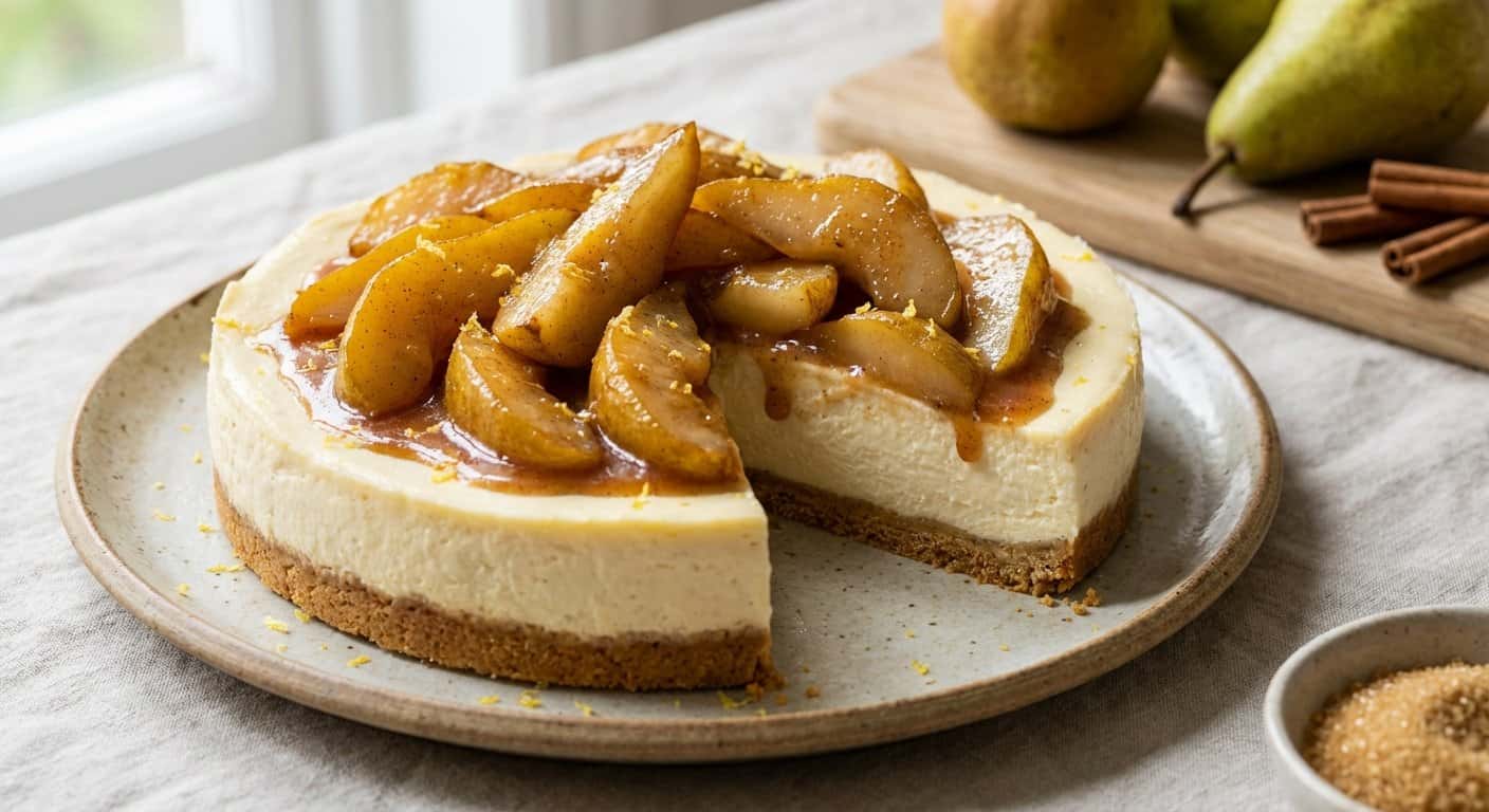 Tarta de queso y pera