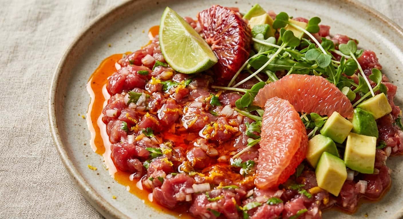 Tartar de Carabinero con Aceite de Coral y Cítricos