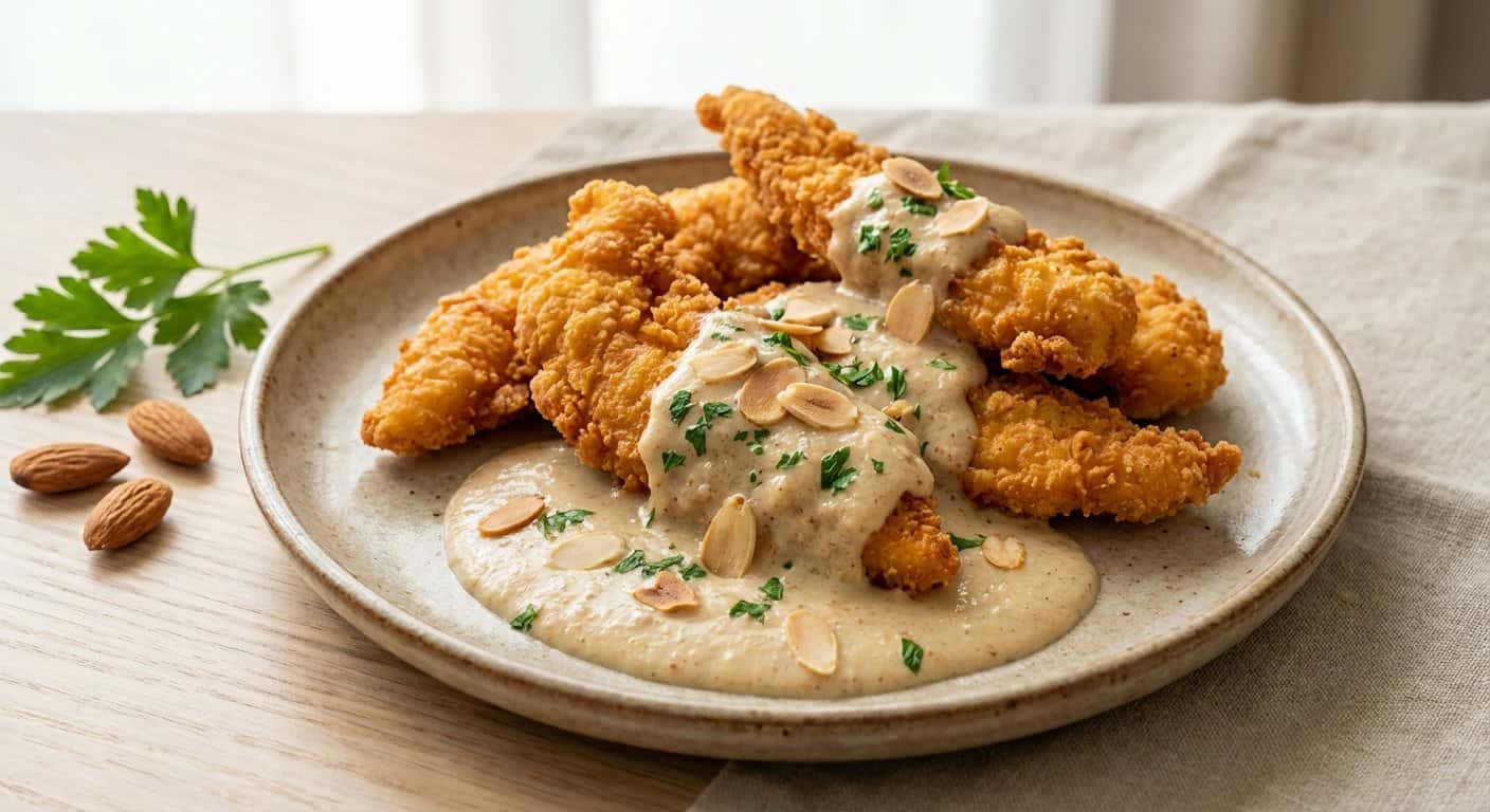 Tejas de Pollo con Salsa de Almendras