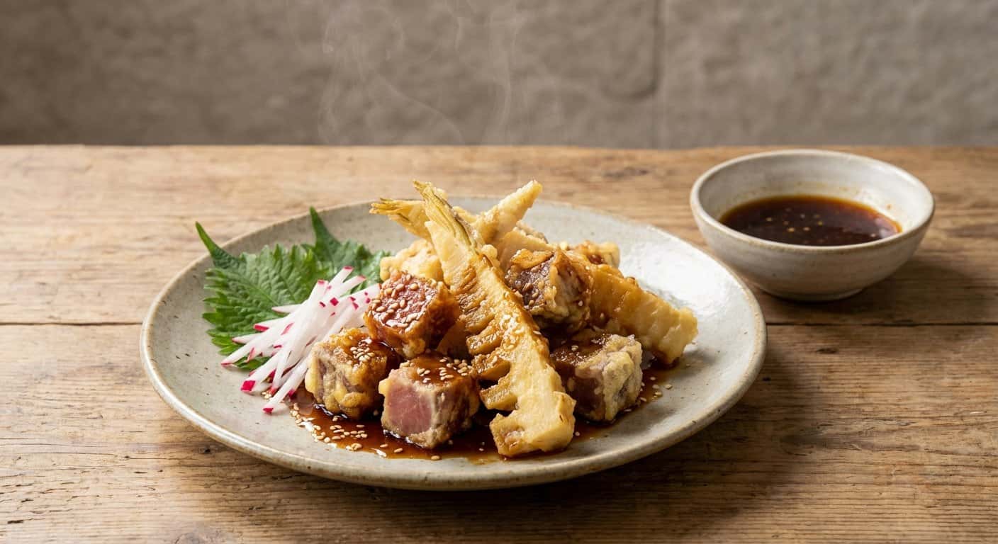 Tempura de Brotes de Bambú y Atún con Salsa Tare