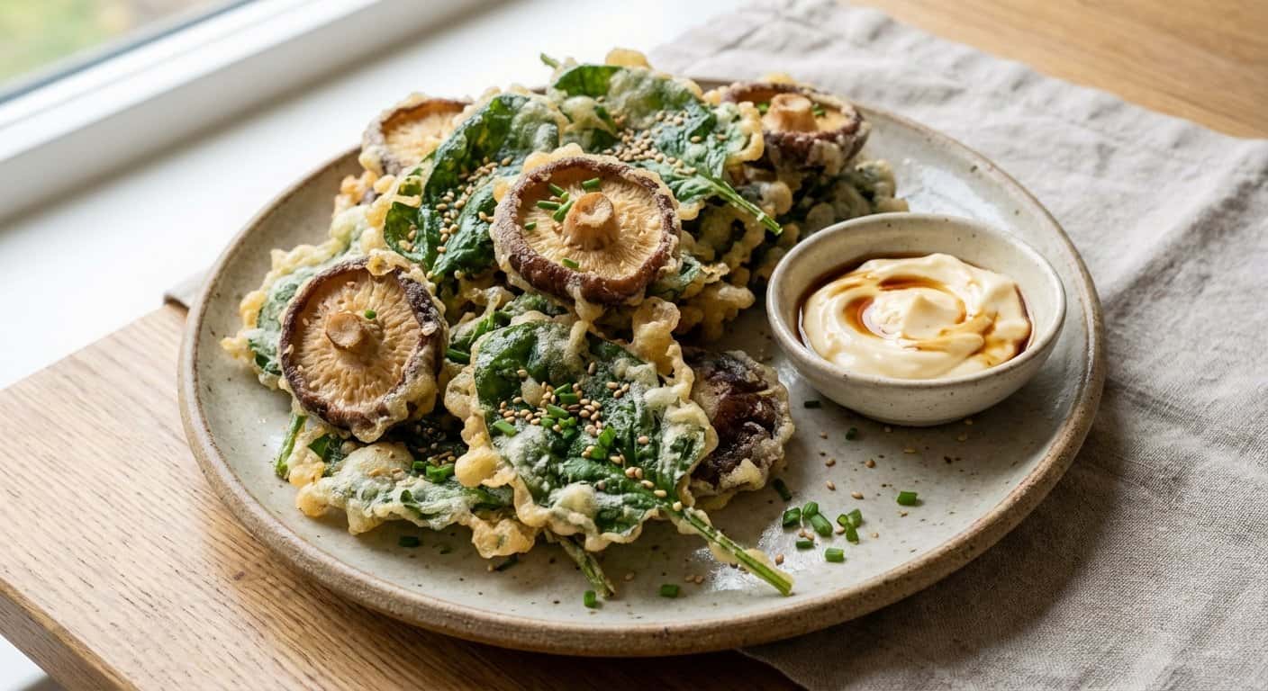 Tempura de Espinacas y Setas Shiitake con Mayonesa Japonesa