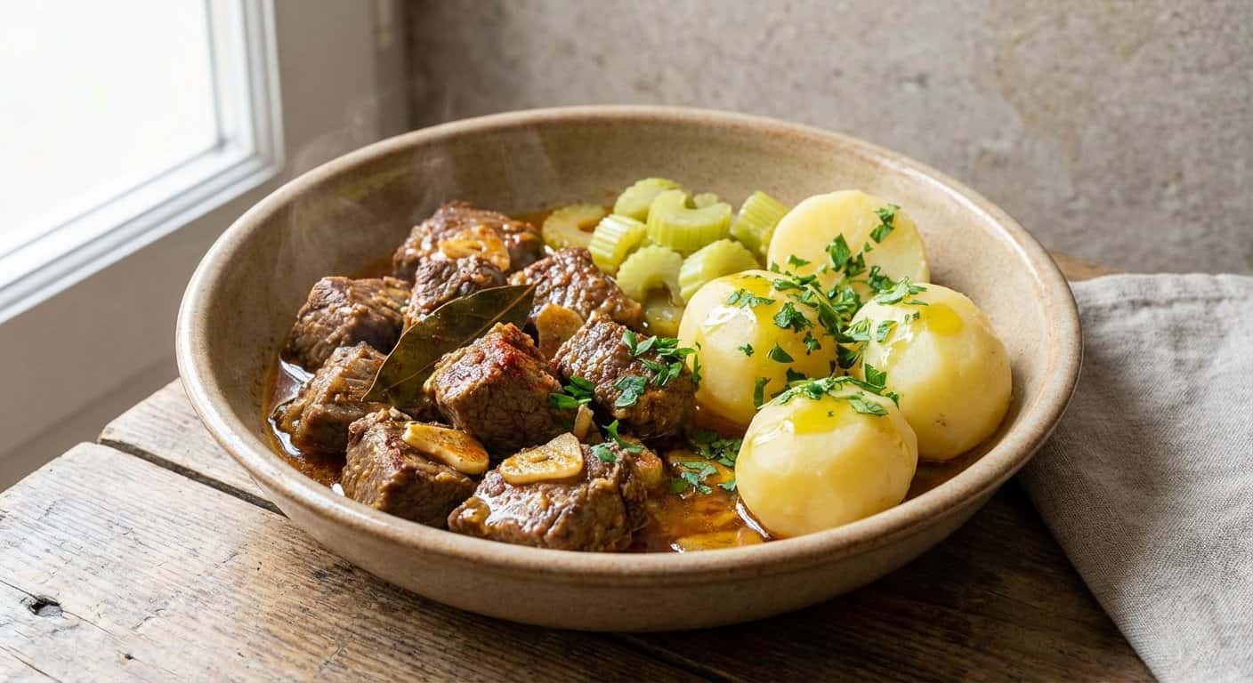 Ternera al Ajillo con Apio y Patata Cocida