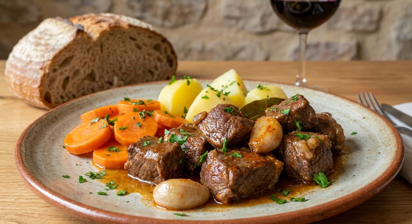 Ternera al Ajillo con Zanahoria y Patata Cocida