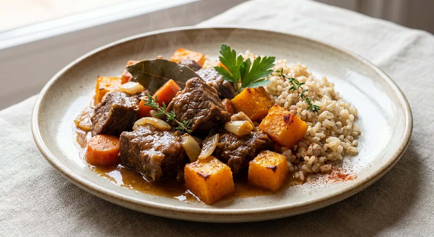 Ternera al Casera con Calabaza y Arroz Integral