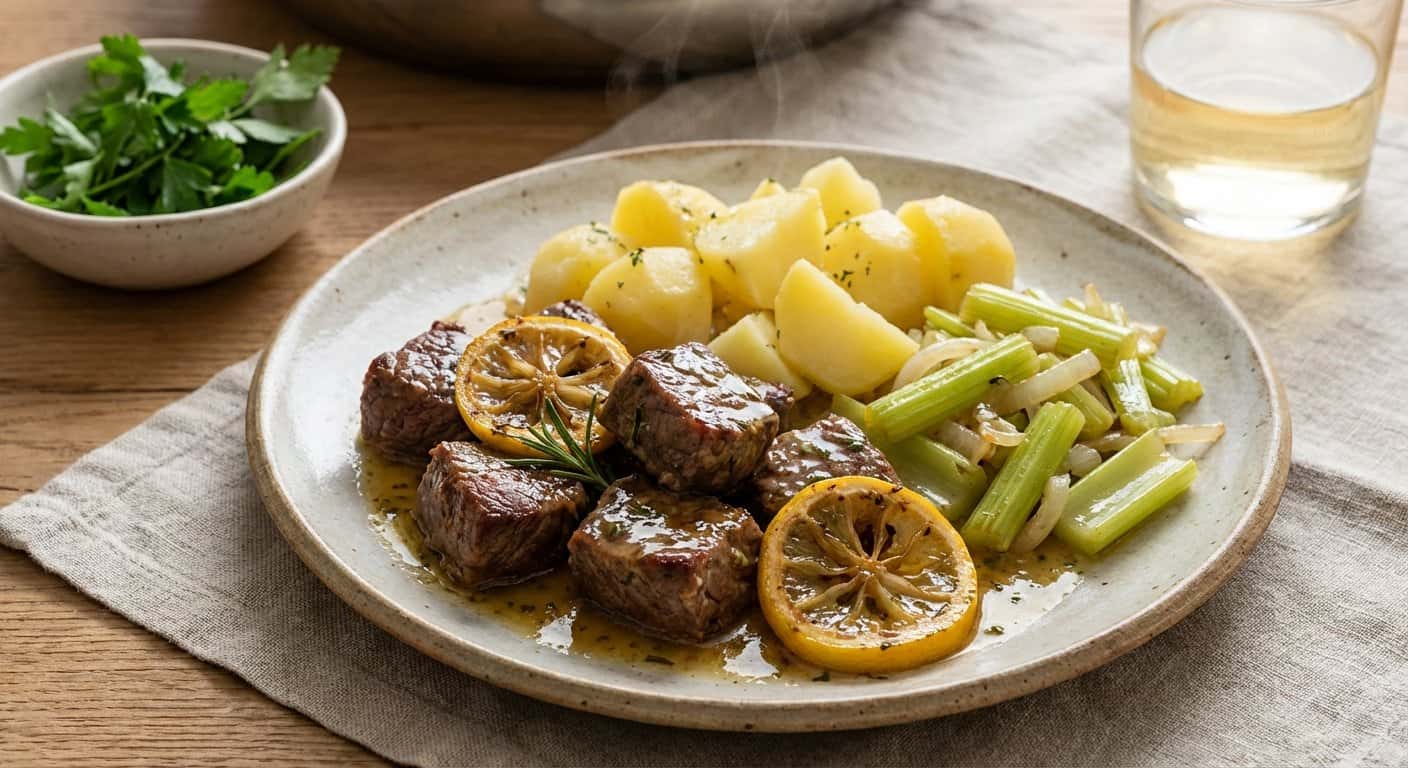 Ternera al Limón con Apio y Patata Cocida