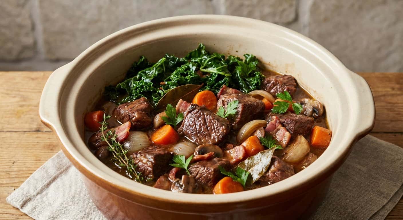 Ternera Bourguignon con Col Rizada y Vino Blanco en Slow Cooker