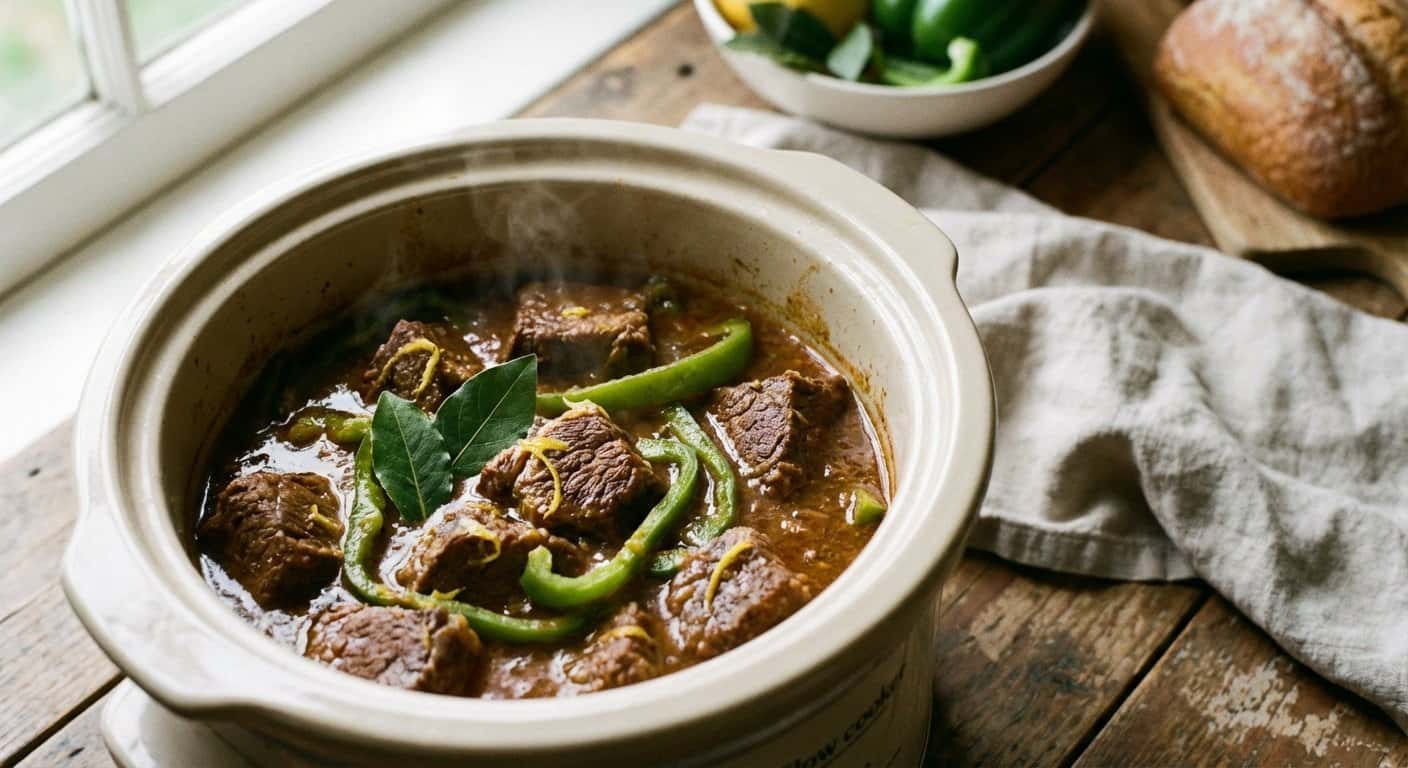 Ternera con Limón, Pimiento Verde y Laurel en Slow Cooker