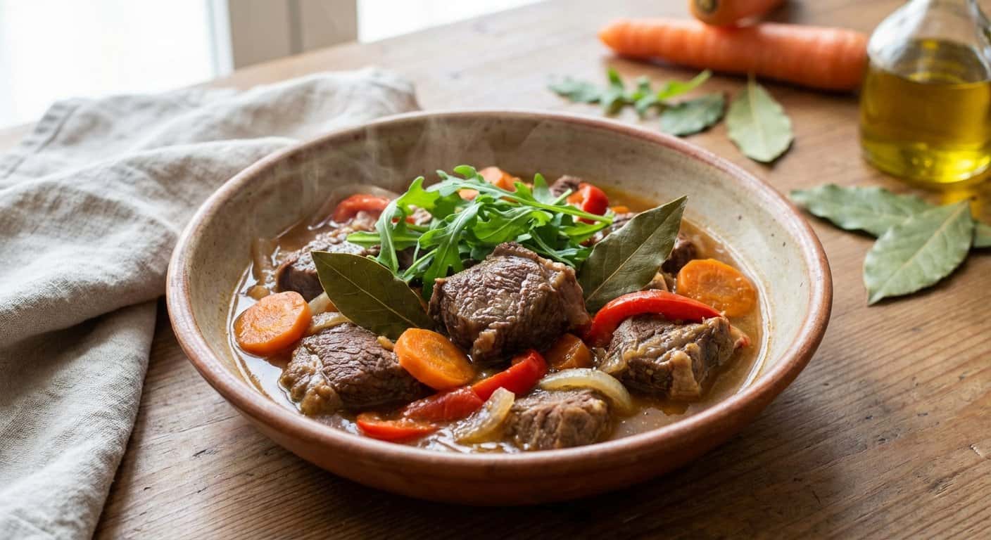 Ternera Guisada Ligera con Rúcula y Laurel