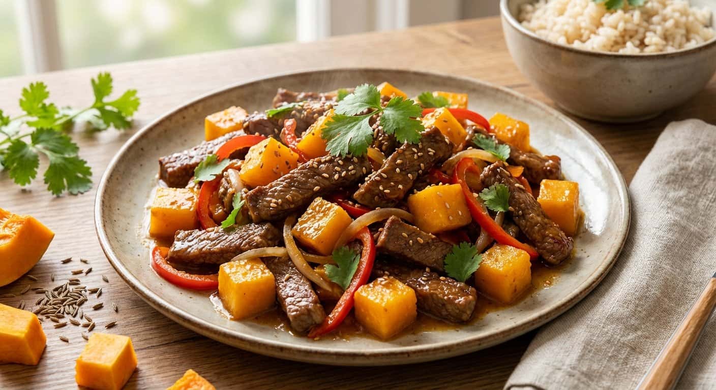Ternera Salteada con Calabaza y Comino