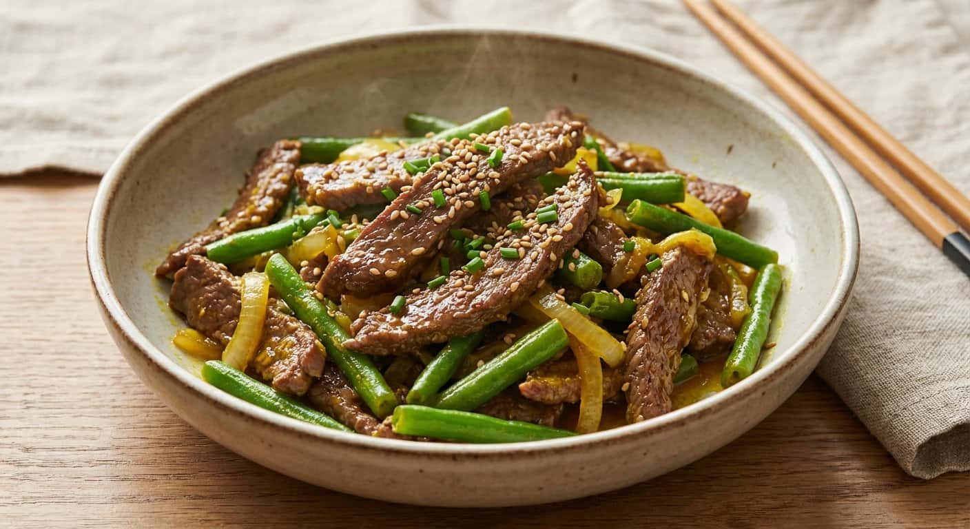 Ternera Salteada con Judías Verdes y Cúrcuma