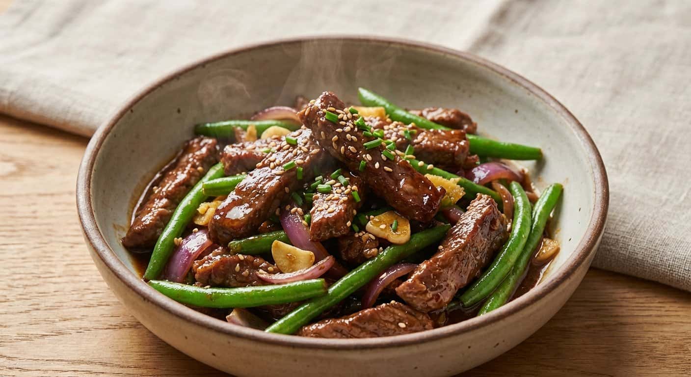 Ternera Salteada con Judías Verdes y Jengibre