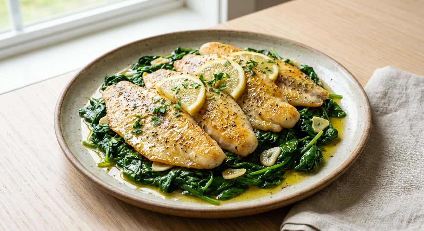 Tilapia con Limón y Espinacas Salteadas