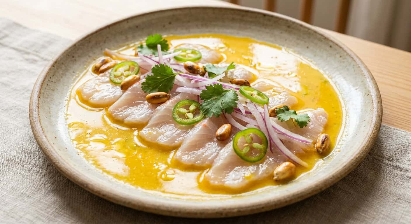 Tiradito de Lubina con Ají Limo y Lima