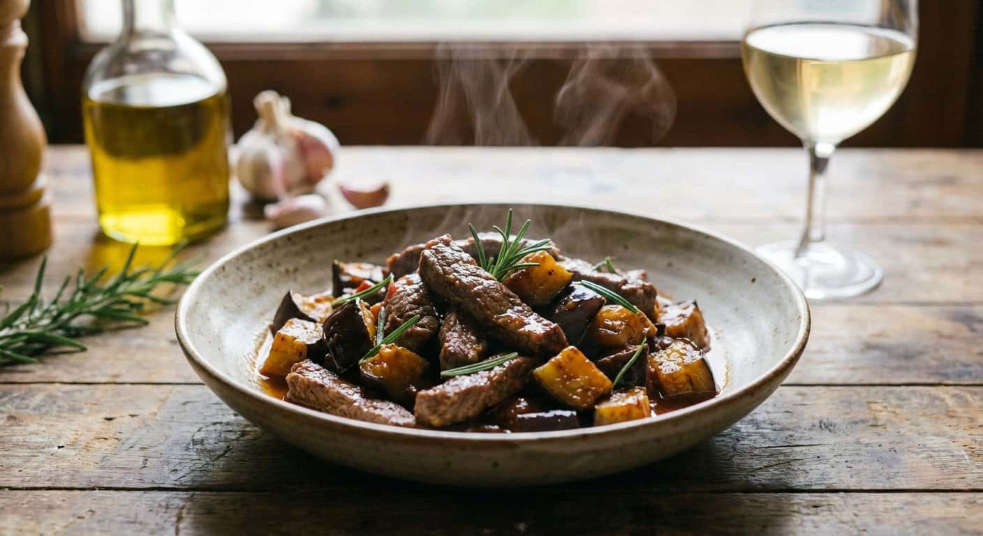 Tiras de Ternera Salteadas con Berenjena