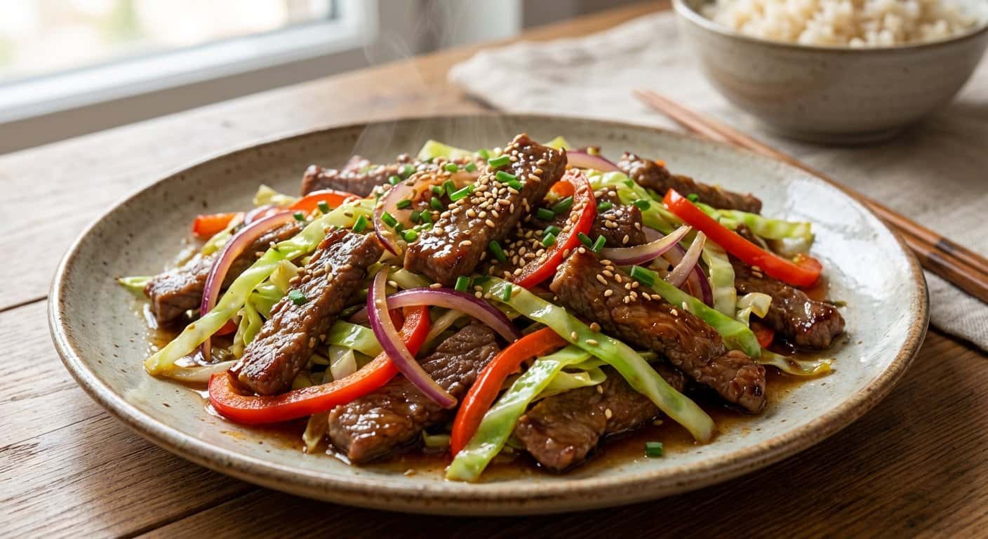 Tiras de Ternera Salteadas con Repollo