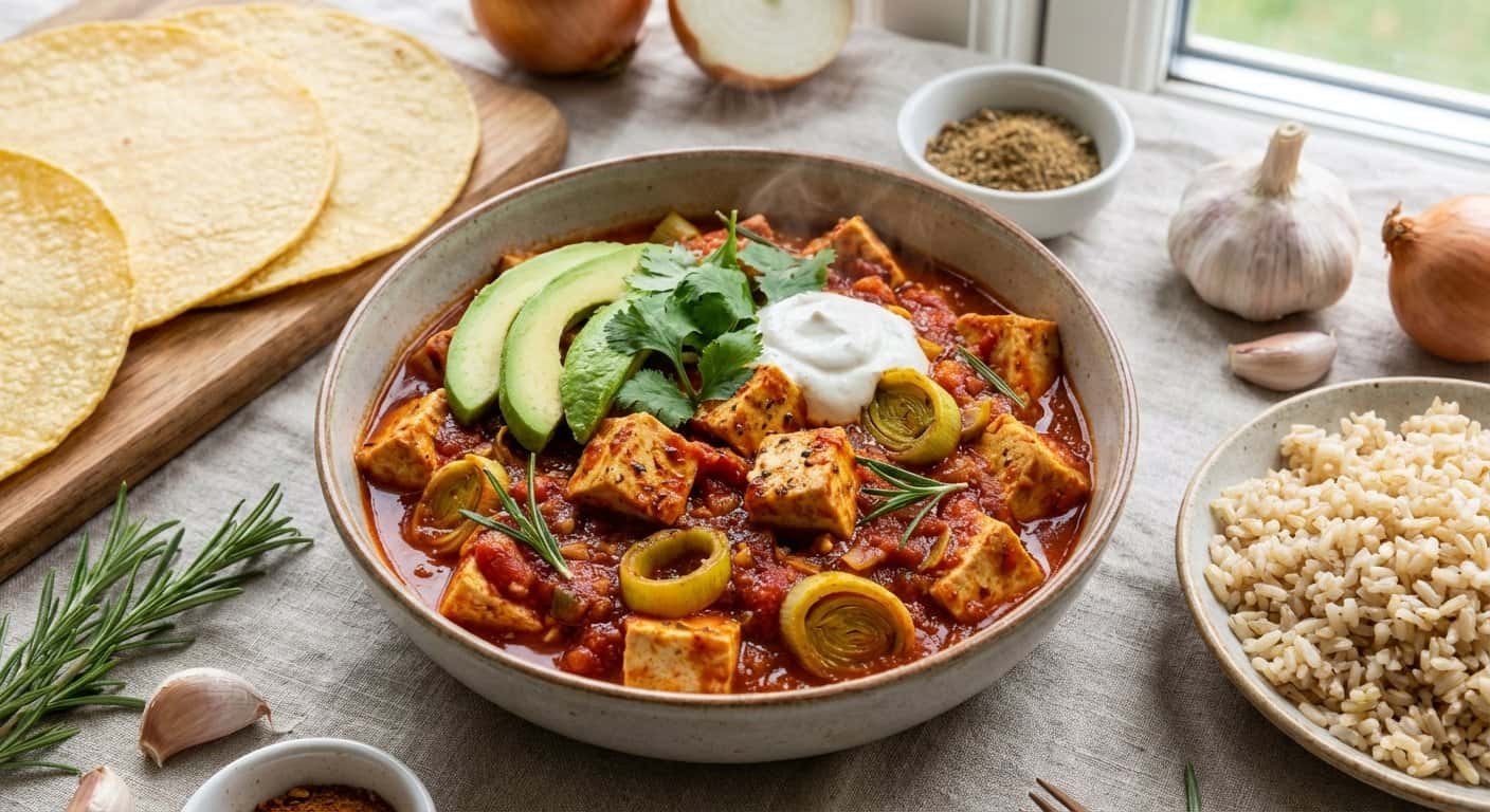 Tofu al Estilo Tex-Mex con Puerro y Romero en Slow Cooker