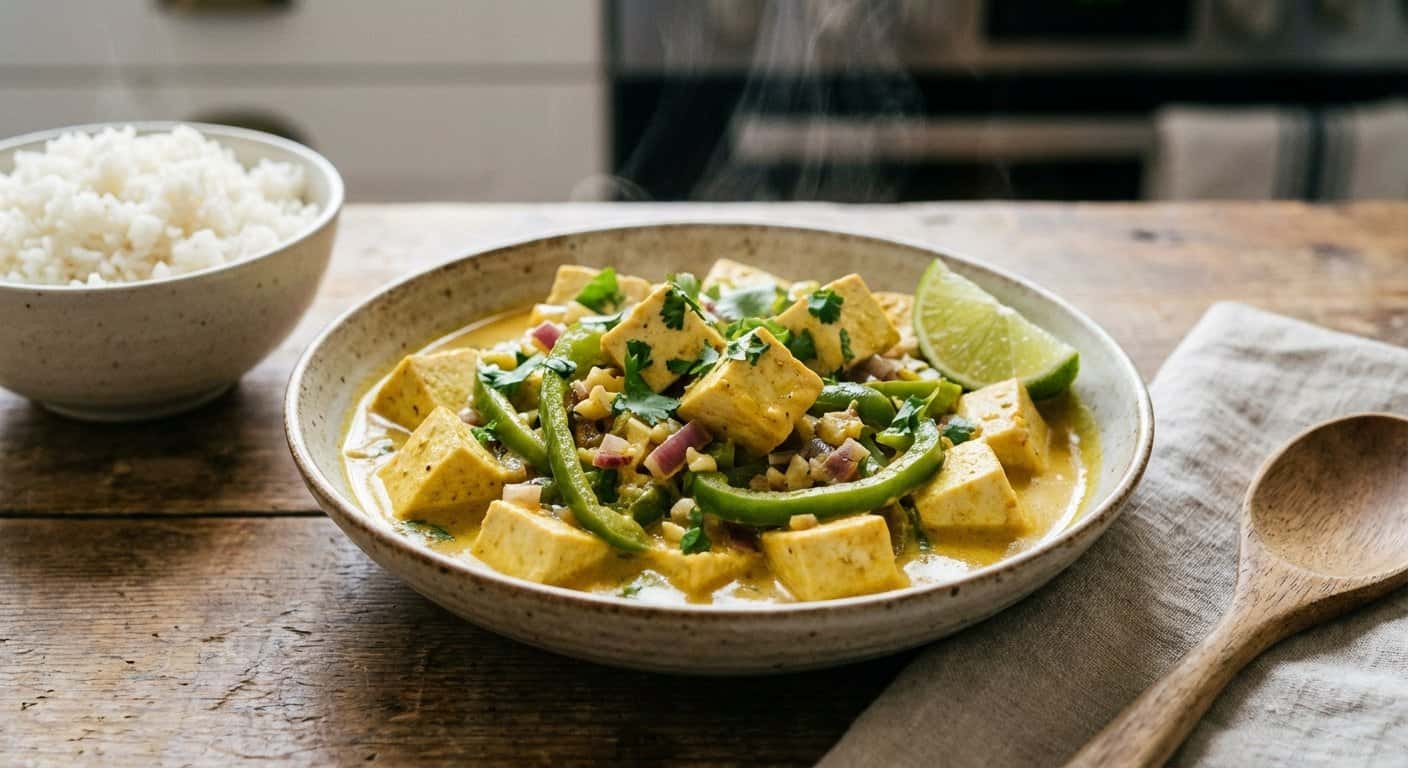 Tofu con Salsa de Coco y Pimiento Verde en Slow Cooker