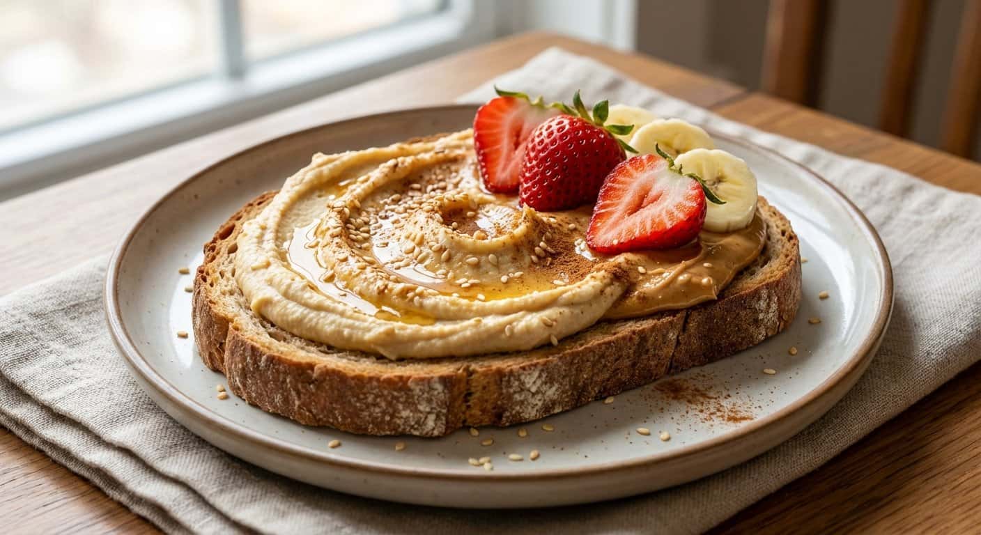 Tostada de Hummus con Mantequilla de Cacahuete